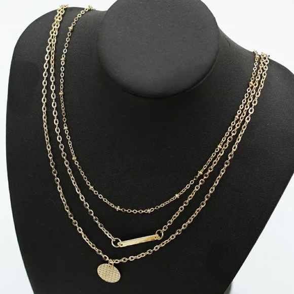 Gold tone Triple Layer Bead Bar Coin Necklace - Picture 4 of 4